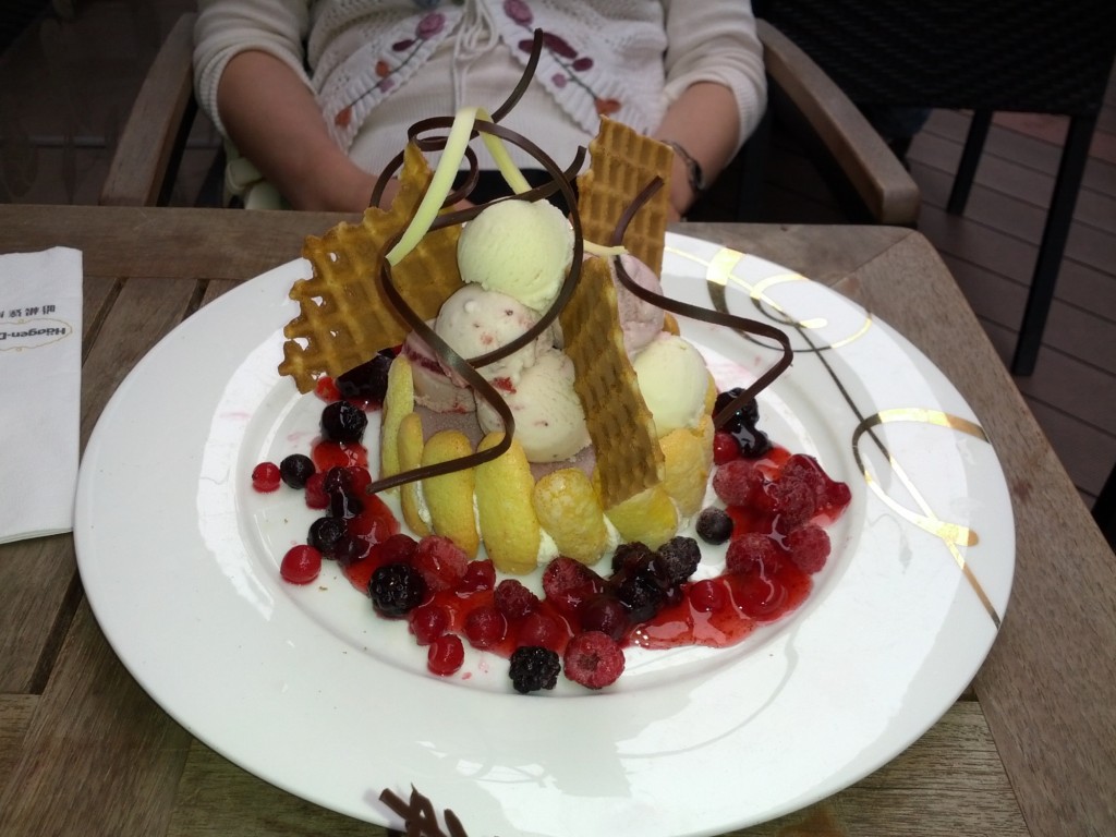 Berries, Ice Cream, Sorbet and waffles 